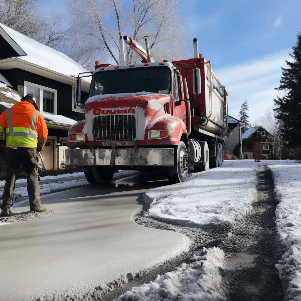 Image of a Truck Pouring Concrete In Winter
