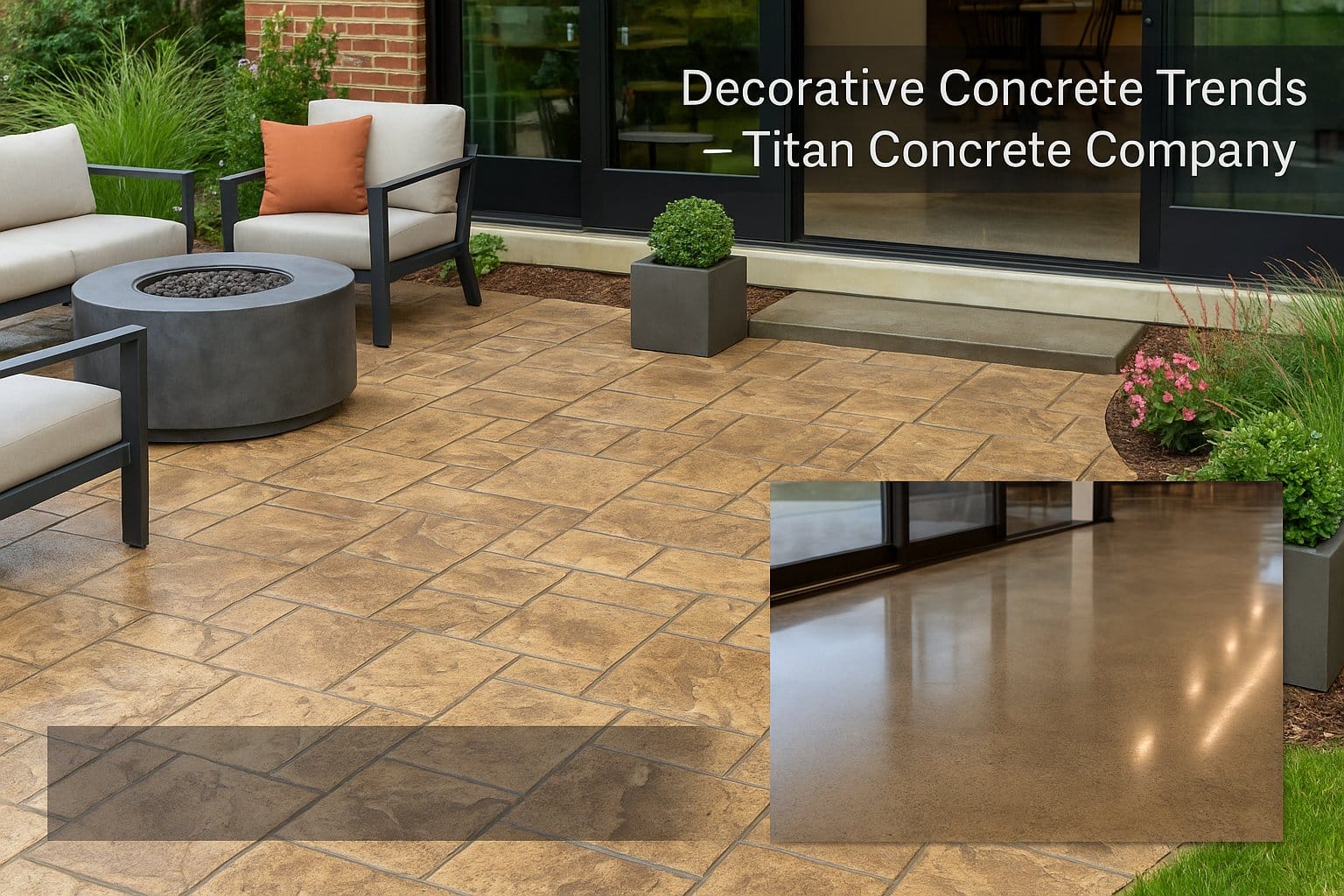 Stamped concrete patio by Titan Concrete Company, showcasing Nashville’s decorative concrete trends.